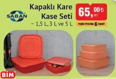 KAPAKLI KARE KASE SETİ ~ 1,5 L, 3 L VE 5 L